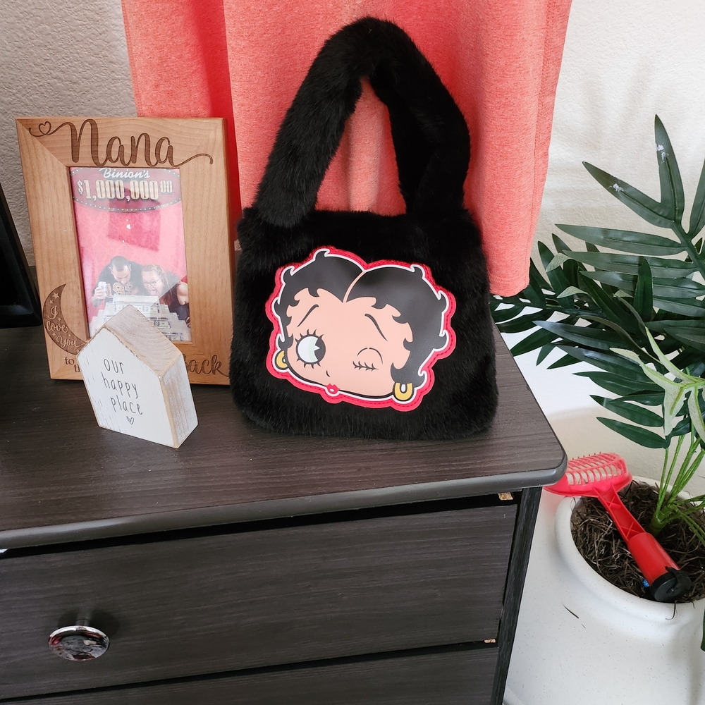 Black Faux Fur Kids Handbag